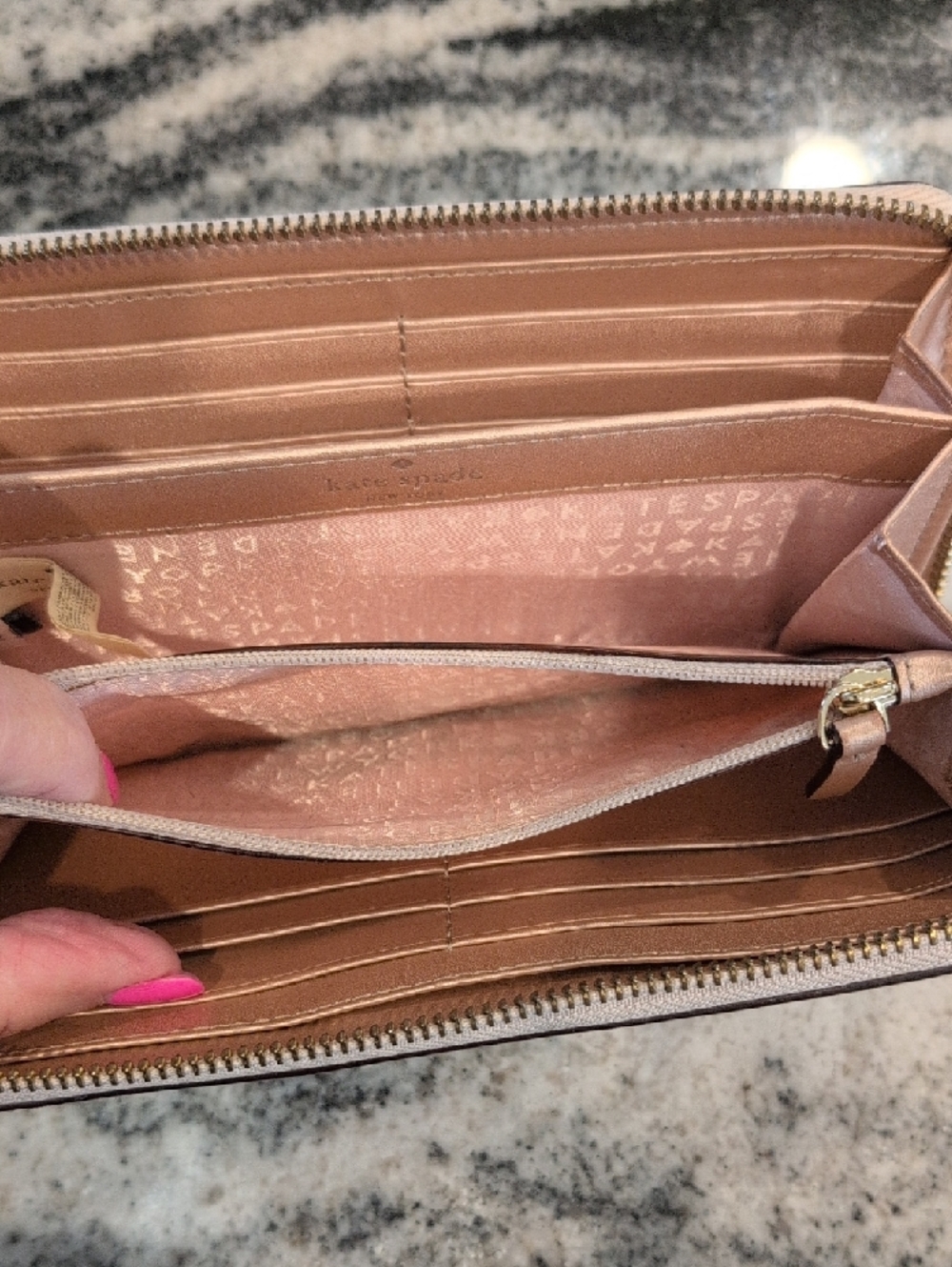 kate spade ♠️ Wellesley Neda Metallic Rose Gold Zip-Around Wallet - Picture 3 of 8